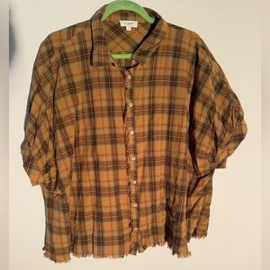 Umgee Plaid Button-Up Shirt in Mustard, Olive & Rust